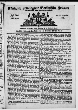 Königlich privilegirte Berlinische Zeitung von Staats- und gelehrten Sachen vom 30.12.1868