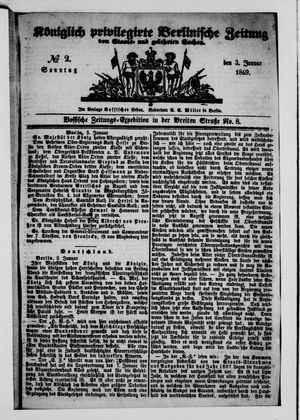 Königlich privilegirte Berlinische Zeitung von Staats- und gelehrten Sachen on Jan 3, 1869