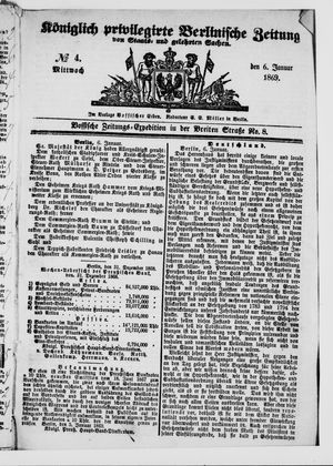 Königlich privilegirte Berlinische Zeitung von Staats- und gelehrten Sachen on Jan 6, 1869