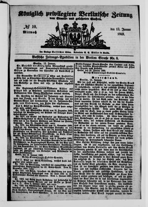 Königlich privilegirte Berlinische Zeitung von Staats- und gelehrten Sachen vom 13.01.1869