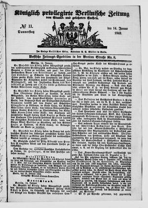Königlich privilegirte Berlinische Zeitung von Staats- und gelehrten Sachen vom 14.01.1869