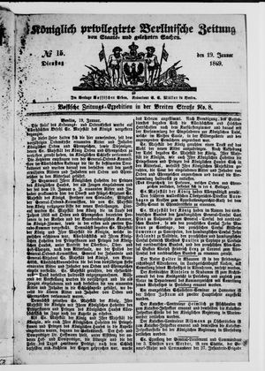 Königlich privilegirte Berlinische Zeitung von Staats- und gelehrten Sachen vom 19.01.1869