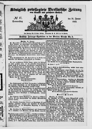 Königlich privilegirte Berlinische Zeitung von Staats- und gelehrten Sachen on Jan 21, 1869