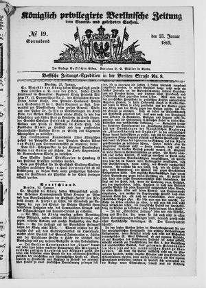 Königlich privilegirte Berlinische Zeitung von Staats- und gelehrten Sachen vom 23.01.1869