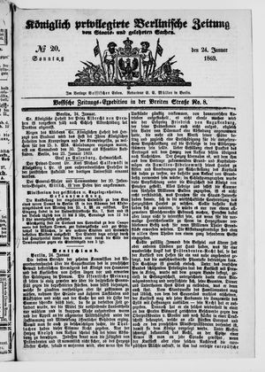 Königlich privilegirte Berlinische Zeitung von Staats- und gelehrten Sachen vom 24.01.1869