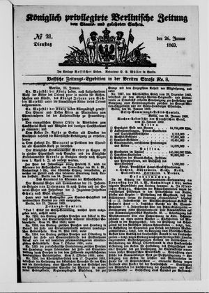 Königlich privilegirte Berlinische Zeitung von Staats- und gelehrten Sachen vom 26.01.1869