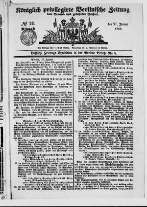 Königlich privilegirte Berlinische Zeitung von Staats- und gelehrten Sachen vom 27.01.1869