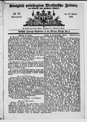 Königlich privilegirte Berlinische Zeitung von Staats- und gelehrten Sachen vom 30.01.1869