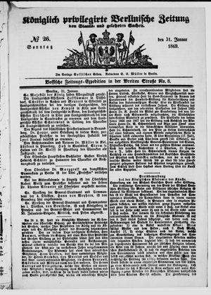 Königlich privilegirte Berlinische Zeitung von Staats- und gelehrten Sachen vom 31.01.1869