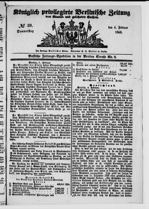 Königlich privilegirte Berlinische Zeitung von Staats- und gelehrten Sachen on Feb 4, 1869