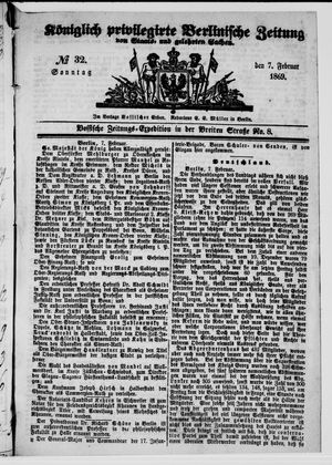 Königlich privilegirte Berlinische Zeitung von Staats- und gelehrten Sachen vom 07.02.1869