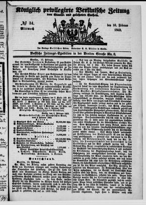 Königlich privilegirte Berlinische Zeitung von Staats- und gelehrten Sachen vom 10.02.1869