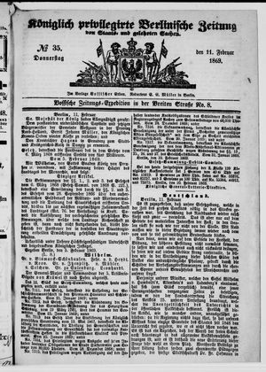 Königlich privilegirte Berlinische Zeitung von Staats- und gelehrten Sachen vom 11.02.1869