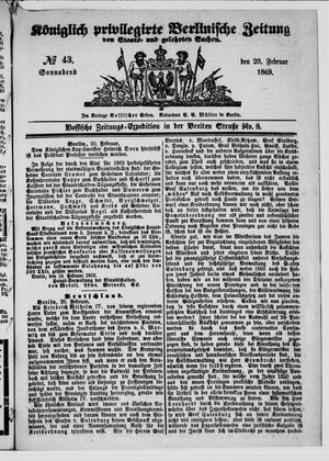 Königlich privilegirte Berlinische Zeitung von Staats- und gelehrten Sachen on Feb 20, 1869