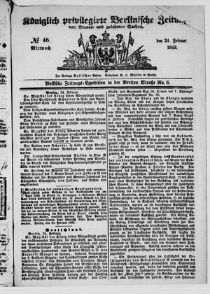 Königlich privilegirte Berlinische Zeitung von Staats- und gelehrten Sachen on Feb 24, 1869