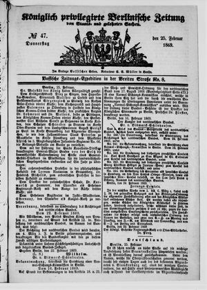 Königlich privilegirte Berlinische Zeitung von Staats- und gelehrten Sachen on Feb 25, 1869