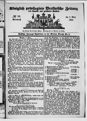 Königlich privilegirte Berlinische Zeitung von Staats- und gelehrten Sachen vom 03.03.1869