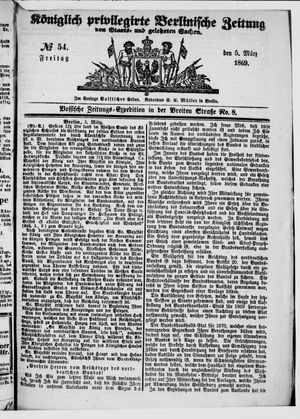 Königlich privilegirte Berlinische Zeitung von Staats- und gelehrten Sachen on Mar 5, 1869