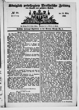 Königlich privilegirte Berlinische Zeitung von Staats- und gelehrten Sachen vom 12.03.1869