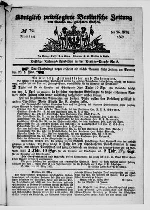 Königlich privilegirte Berlinische Zeitung von Staats- und gelehrten Sachen vom 26.03.1869