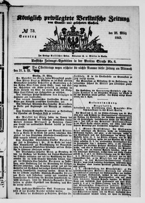 Königlich privilegirte Berlinische Zeitung von Staats- und gelehrten Sachen vom 28.03.1869