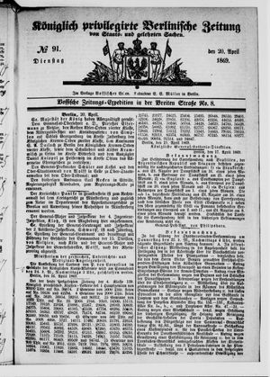 Königlich privilegirte Berlinische Zeitung von Staats- und gelehrten Sachen vom 20.04.1869