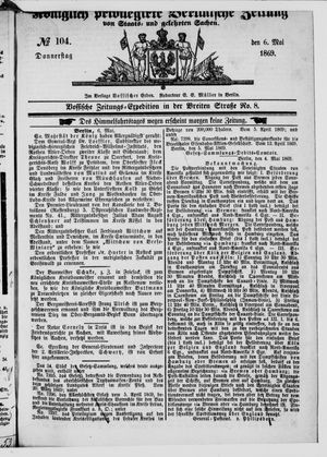 Königlich privilegirte Berlinische Zeitung von Staats- und gelehrten Sachen on May 6, 1869