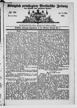 Königlich privilegirte Berlinische Zeitung von Staats- und gelehrten Sachen vom 13.05.1869