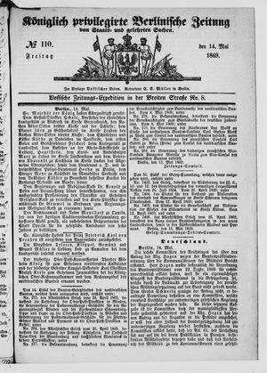 Königlich privilegirte Berlinische Zeitung von Staats- und gelehrten Sachen vom 14.05.1869
