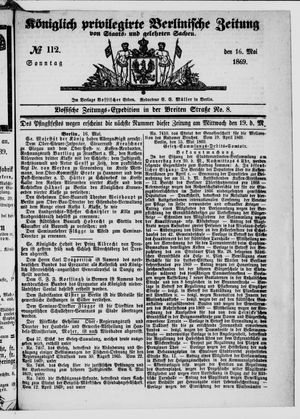 Königlich privilegirte Berlinische Zeitung von Staats- und gelehrten Sachen vom 16.05.1869