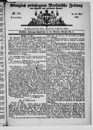Königlich privilegirte Berlinische Zeitung von Staats- und gelehrten Sachen on May 20, 1869
