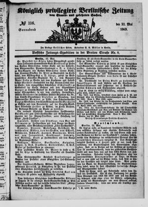 Königlich privilegirte Berlinische Zeitung von Staats- und gelehrten Sachen on May 22, 1869