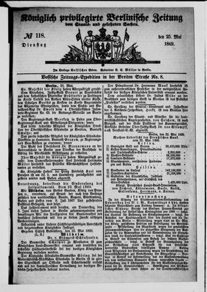 Königlich privilegirte Berlinische Zeitung von Staats- und gelehrten Sachen vom 25.05.1869