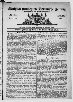 Königlich privilegirte Berlinische Zeitung von Staats- und gelehrten Sachen vom 28.05.1869