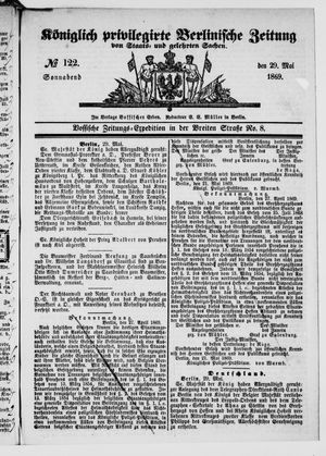 Königlich privilegirte Berlinische Zeitung von Staats- und gelehrten Sachen on May 29, 1869
