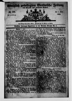 Königlich privilegirte Berlinische Zeitung von Staats- und gelehrten Sachen on Jun 1, 1869