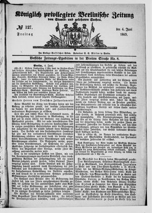 Königlich privilegirte Berlinische Zeitung von Staats- und gelehrten Sachen on Jun 4, 1869