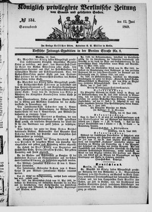 Königlich privilegirte Berlinische Zeitung von Staats- und gelehrten Sachen on Jun 12, 1869