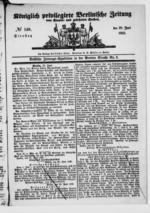 Königlich privilegirte Berlinische Zeitung von Staats- und gelehrten Sachen on Jun 29, 1869