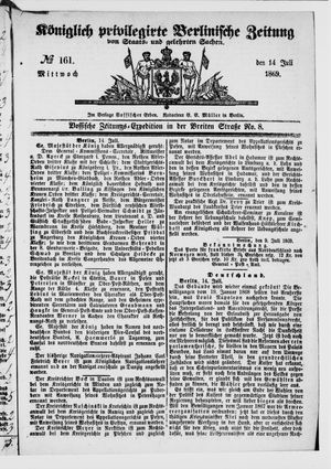 Königlich privilegirte Berlinische Zeitung von Staats- und gelehrten Sachen vom 14.07.1869