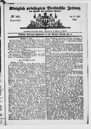 Königlich privilegirte Berlinische Zeitung von Staats- und gelehrten Sachen vom 15.07.1869