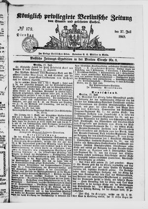 Königlich privilegirte Berlinische Zeitung von Staats- und gelehrten Sachen on Jul 27, 1869