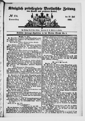 Königlich privilegirte Berlinische Zeitung von Staats- und gelehrten Sachen vom 29.07.1869
