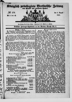 Königlich privilegirte Berlinische Zeitung von Staats- und gelehrten Sachen on Aug 4, 1869