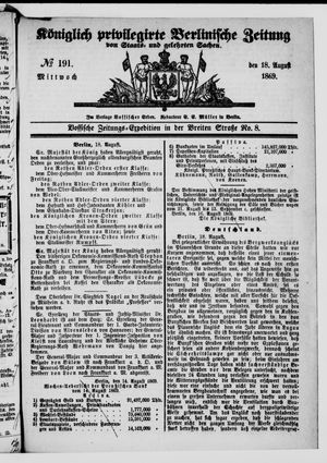 Königlich privilegirte Berlinische Zeitung von Staats- und gelehrten Sachen vom 18.08.1869