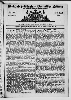 Königlich privilegirte Berlinische Zeitung von Staats- und gelehrten Sachen vom 19.08.1869
