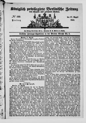 Königlich privilegirte Berlinische Zeitung von Staats- und gelehrten Sachen on Aug 27, 1869