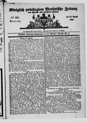 Königlich privilegirte Berlinische Zeitung von Staats- und gelehrten Sachen on Aug 29, 1869