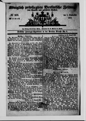 Königlich privilegirte Berlinische Zeitung von Staats- und gelehrten Sachen on Sep 1, 1869