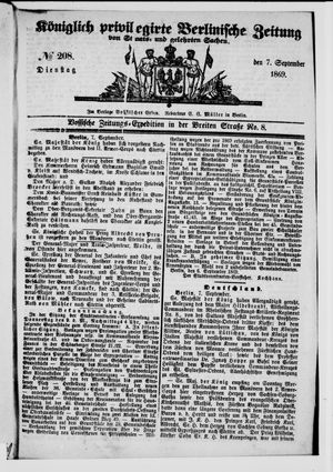Königlich privilegirte Berlinische Zeitung von Staats- und gelehrten Sachen on Sep 7, 1869